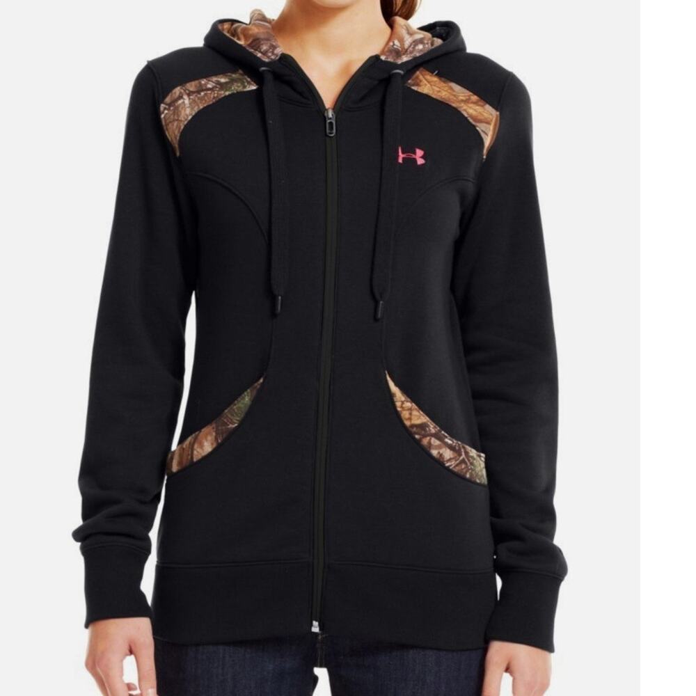 Under Armour Women’s M Black Camo Full Zip Hoodie Pink Logo AllSeasonGear